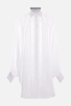 camicia oversize in cotone e pizzo