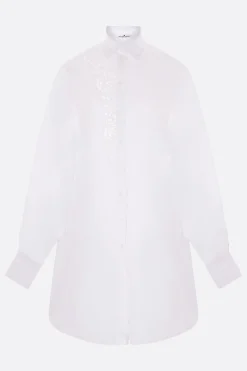 camicia oversize in popeline e pizzo