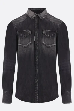 camicia texana in denim distressed