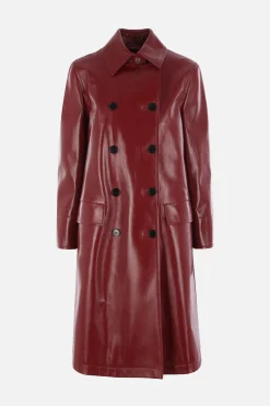 cappotto doppiopetto in pelle lucida