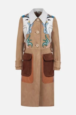 cappotto monopetto in suede con patch Viso