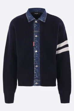 cardigan in maglia a coste e denim