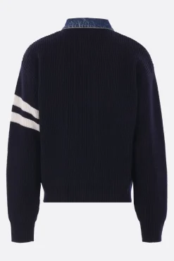 cardigan in maglia a coste e denim
