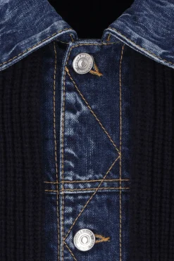 cardigan in maglia a coste e denim
