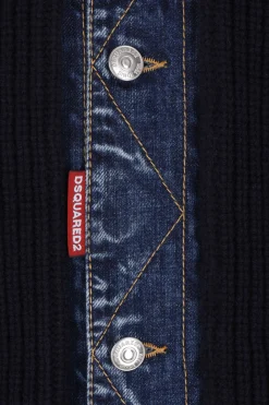 cardigan in maglia a coste e denim