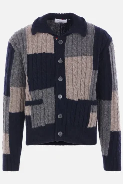 cardigan patchwork in lana a trecce