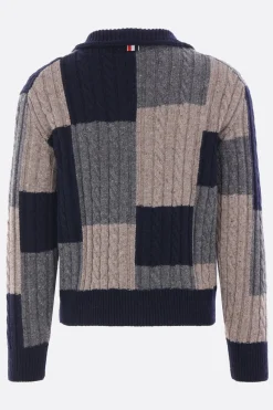 cardigan patchwork in lana a trecce