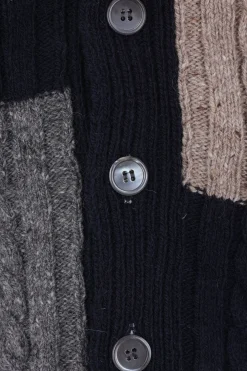 cardigan patchwork in lana a trecce