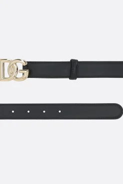 cintura in pelle liscia con fibbia logo DG