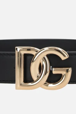 cintura in pelle liscia con fibbia logo DG