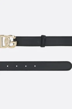 cintura in pelle liscia con fibbia logo DG