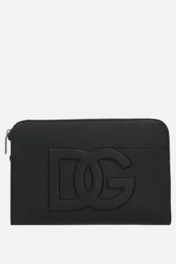 clutch media in pelle martellata ricamo DG