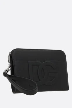 clutch media in pelle martellata ricamo DG
