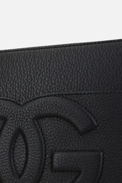 clutch media in pelle martellata ricamo DG