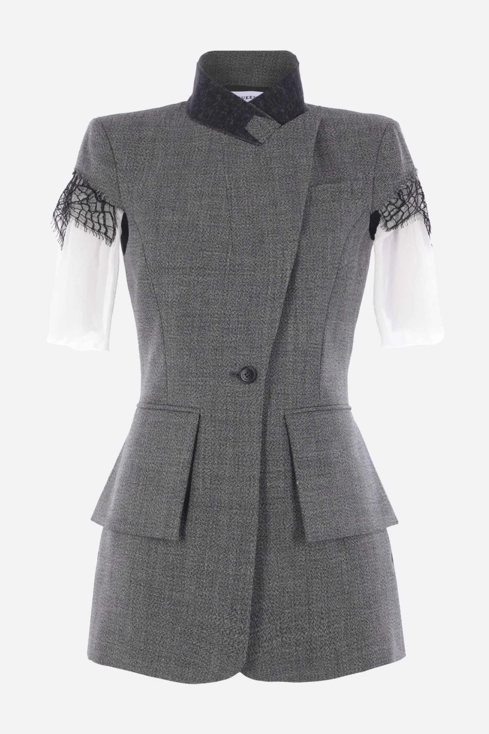 giacca a maniche corte in tweed e pizzo