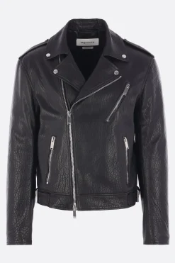 giacca biker in pelle martellata