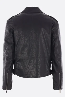 giacca biker in pelle martellata