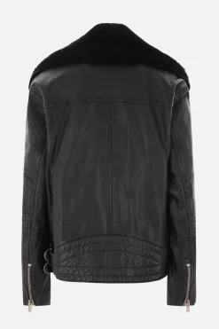 giacca biker in pelle vintage e shearling