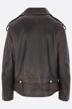 giacca biker oversize in pelle anticata
