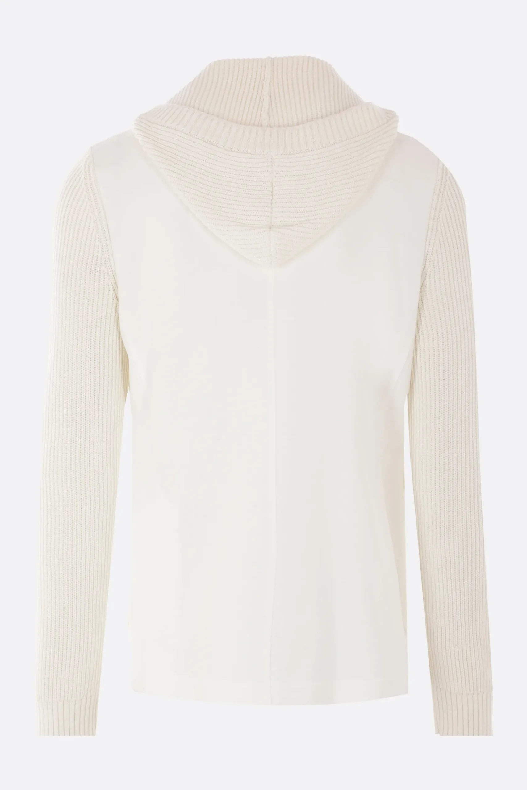 giacca in piquet e maglia con cappuccio