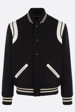 giubbotto bomber Teddy in lana con dettagli in pelle