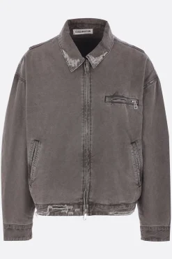 giubbotto full-zip in denim distressed