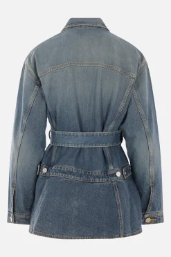 giubbotto in denim con cintura e baschina
