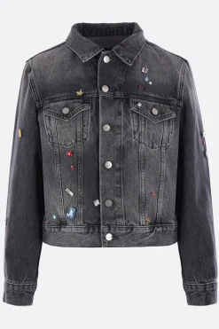 giubbotto in denim con cristalli