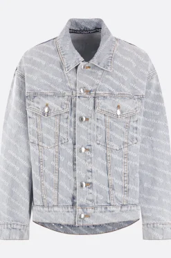 giubbotto in denim stampa logo