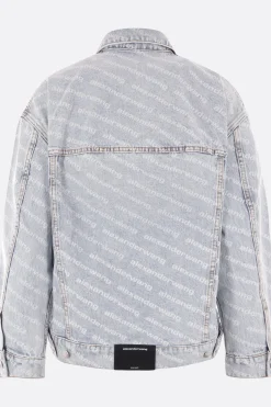giubbotto in denim stampa logo