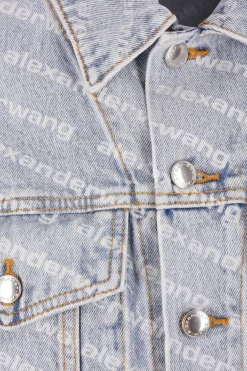 giubbotto in denim stampa logo