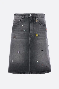 gonna a trapezio in denim con cristalli