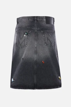 gonna a trapezio in denim con cristalli