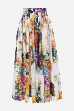 gonna lunga in popeline stampa bouquet fiori
