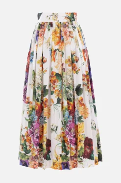 gonna lunga in popeline stampa bouquet fiori