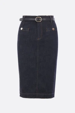 gonna midi in denim con cintura