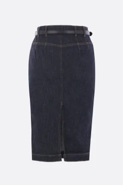 gonna midi in denim con cintura