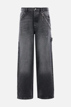 jeans oversize in denim con catena