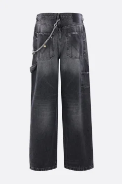 jeans oversize in denim con catena