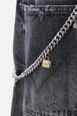 jeans oversize in denim con catena