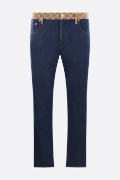 jeans tapered in denim e tessuto GG