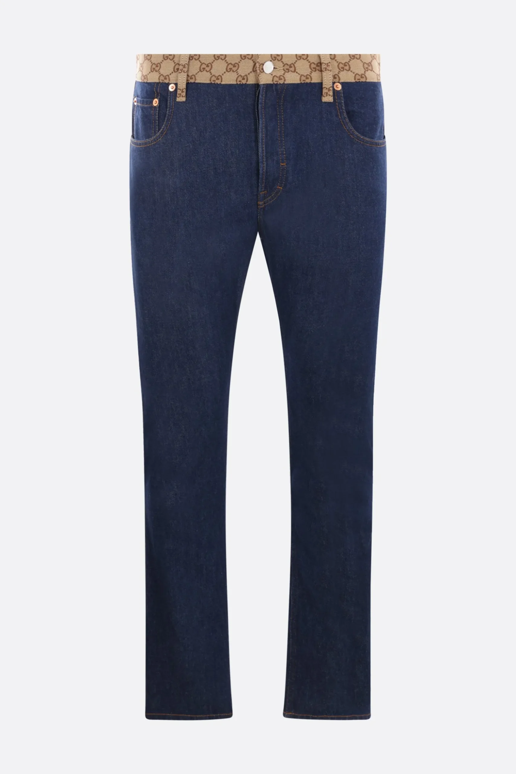 jeans tapered in denim e tessuto GG
