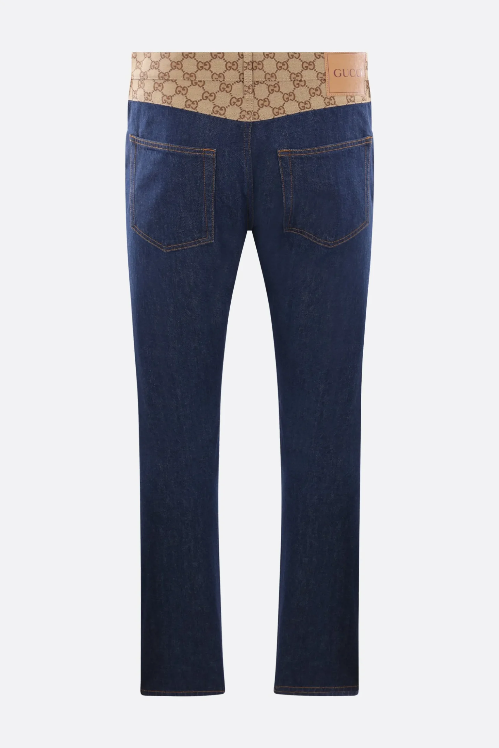 jeans tapered in denim e tessuto GG