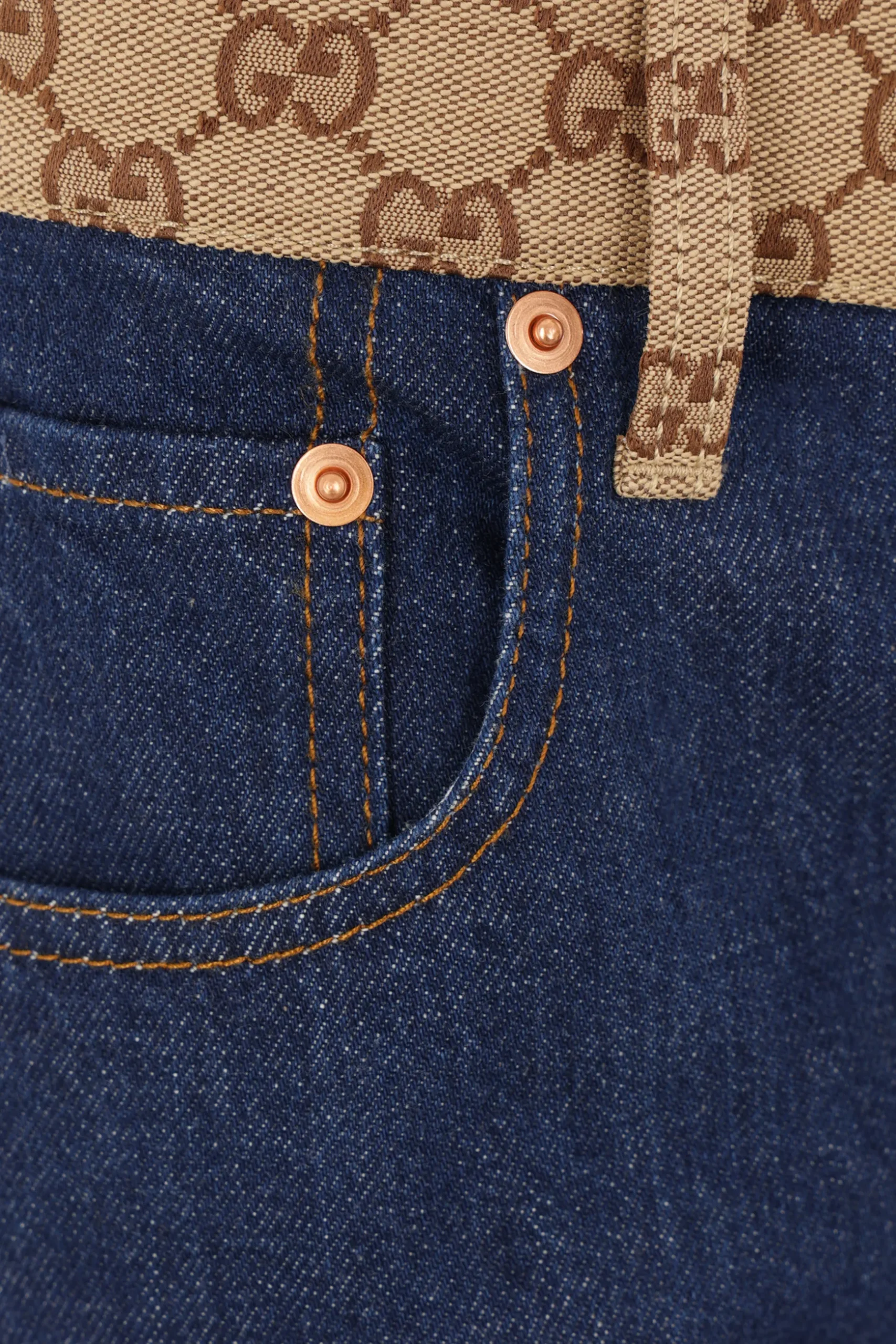 jeans tapered in denim e tessuto GG