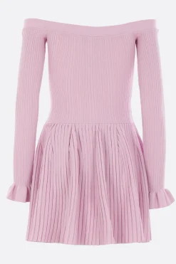 mini abito off-the-shoulder in maglia a coste