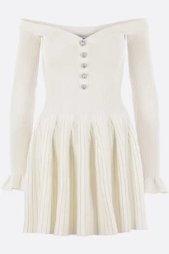 mini abito off-the-shoulder in maglia a coste