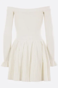 mini abito off-the-shoulder in maglia a coste