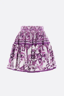 mini gonna a balze in popeline stampa majolica