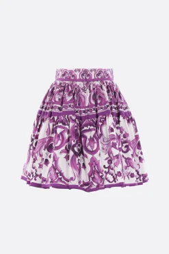 mini gonna a balze in popeline stampa majolica
