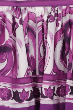 mini gonna a balze in popeline stampa majolica